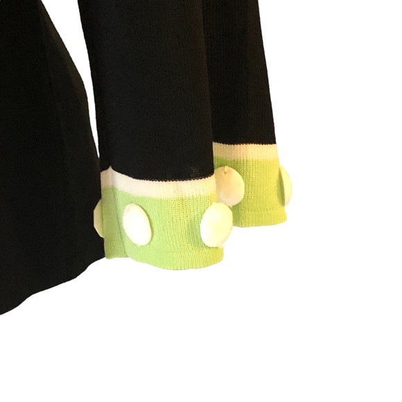Ming Wang Black Knit Cardigan with Lime Green Trim and White Bead Accents - Picture 13 of 16